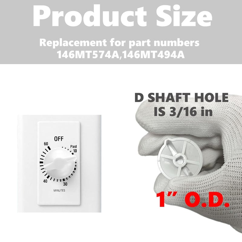 auaurly 10 PCS White Plastic 1" Timer Switch Knob Replaces 146MT574 Compatible with FD Series Spring Wound Wall Timer, Bathroom Heater Fan and Light Control - Image 2